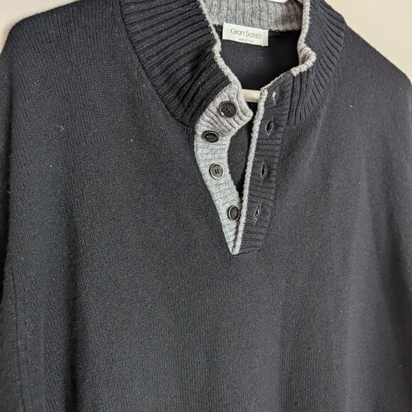 Gran Sasso Italy 100% Wool Sweater XL Black Gray 1/4 Button Front High Quality - Picture 5 of 9